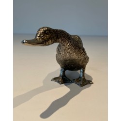 Finely Chiselled Silvered Bronze Duck, French Work, circa 1970