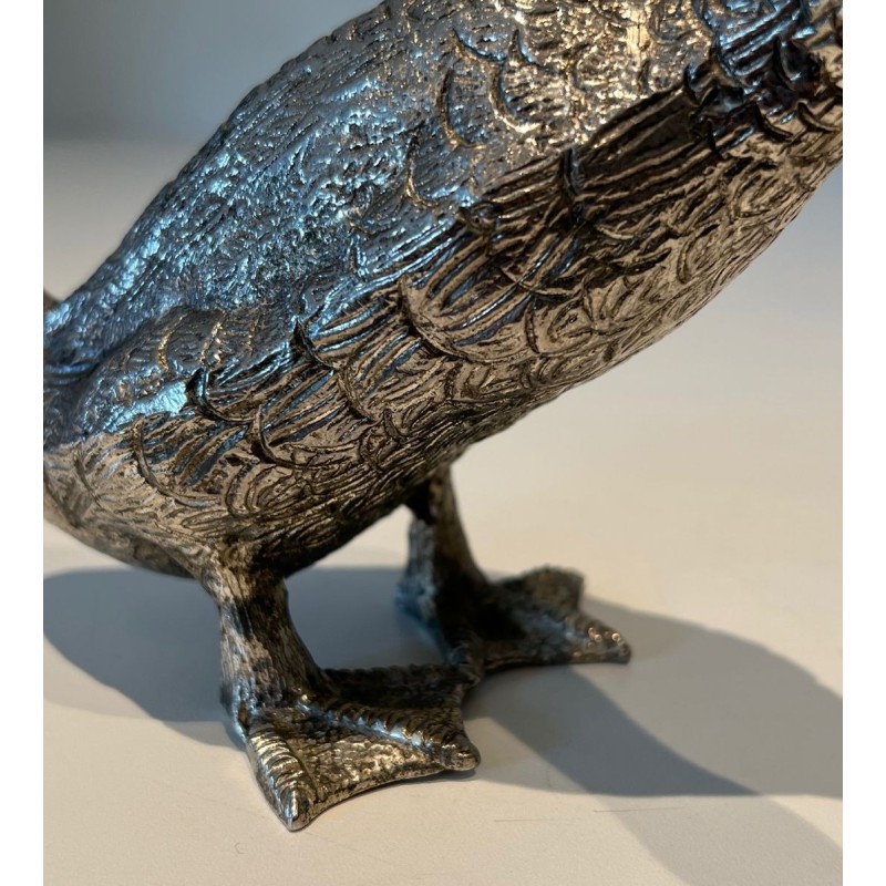 Finely Chiselled Silvered Bronze Duck, French Work, circa 1970