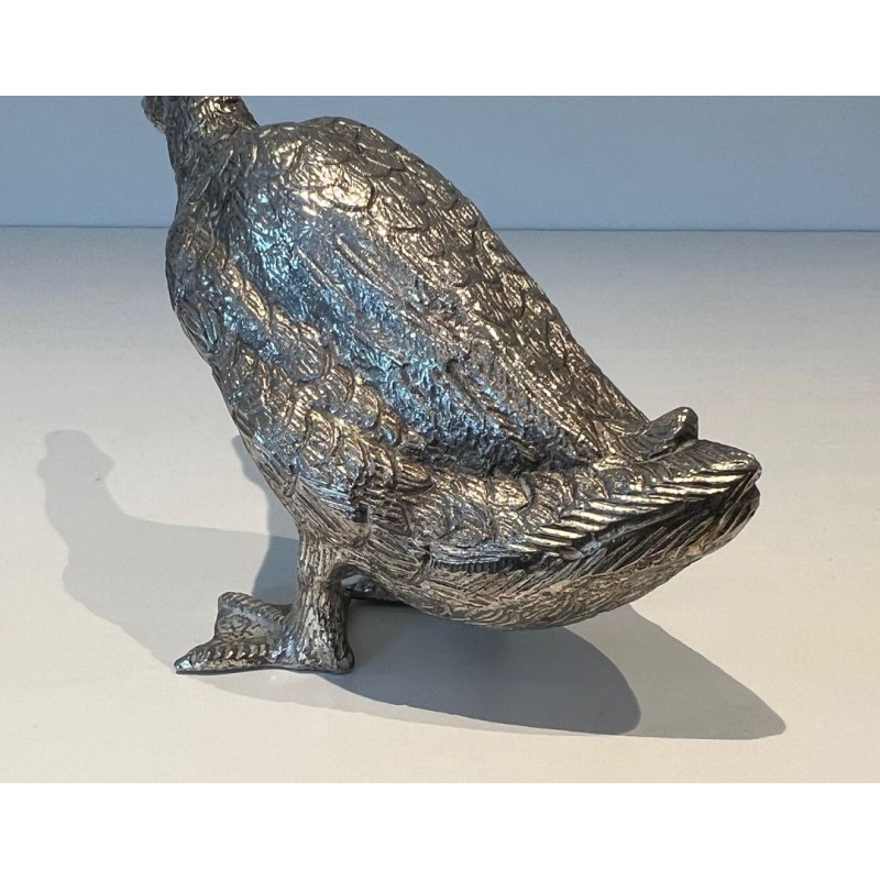 Finely Chiselled Silvered Bronze Duck, French Work, circa 1970