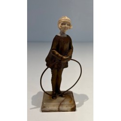 Chryselephantine of a Girl with Hoop, Signed Bertrand, French Work, circa 1900