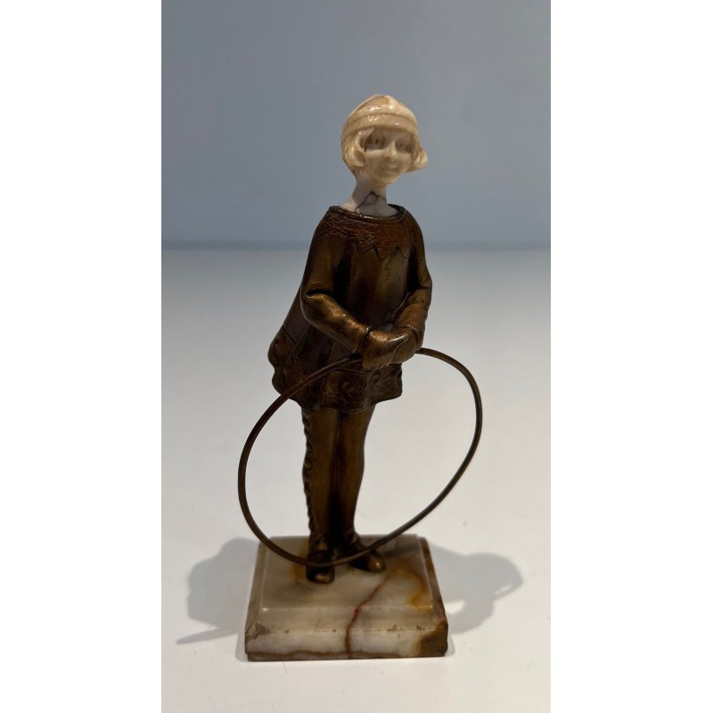 Chryselephantine of a Girl with Hoop, Signed Bertrand, French Work, circa 1900