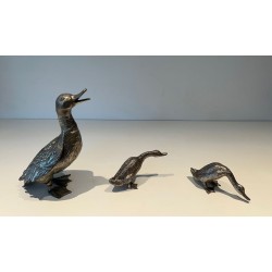 Canard en Bronze Argenté Finement Cistelé, Travail Français, vers 1970