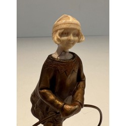 Chryselephantine of a Girl with Hoop, Signed Bertrand, French Work, circa 1900