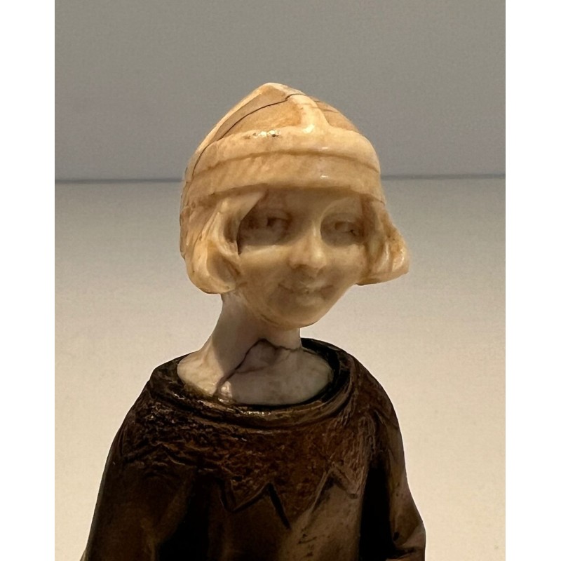 Chryselephantine of a Girl with Hoop, Signed Bertrand, French Work, circa 1900