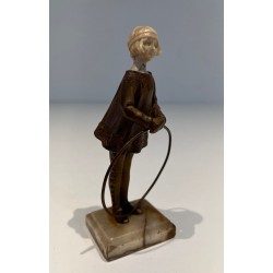 Chryselephantine of a Girl with Hoop, Signed Bertrand, French Work, circa 1900