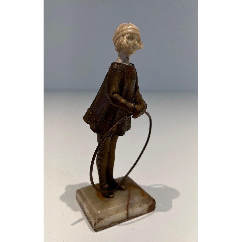 Chryselephantine of a Girl with Hoop, Signed Bertrand, French Work, circa 1900