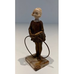 Chryselephantine of a Girl with Hoop, Signed Bertrand, French Work, circa 1900