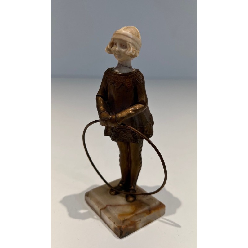 Chryselephantine of a Girl with Hoop, Signed Bertrand, French Work, circa 1900