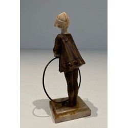 Chryselephantine of a Girl with Hoop, Signed Bertrand, French Work, circa 1900