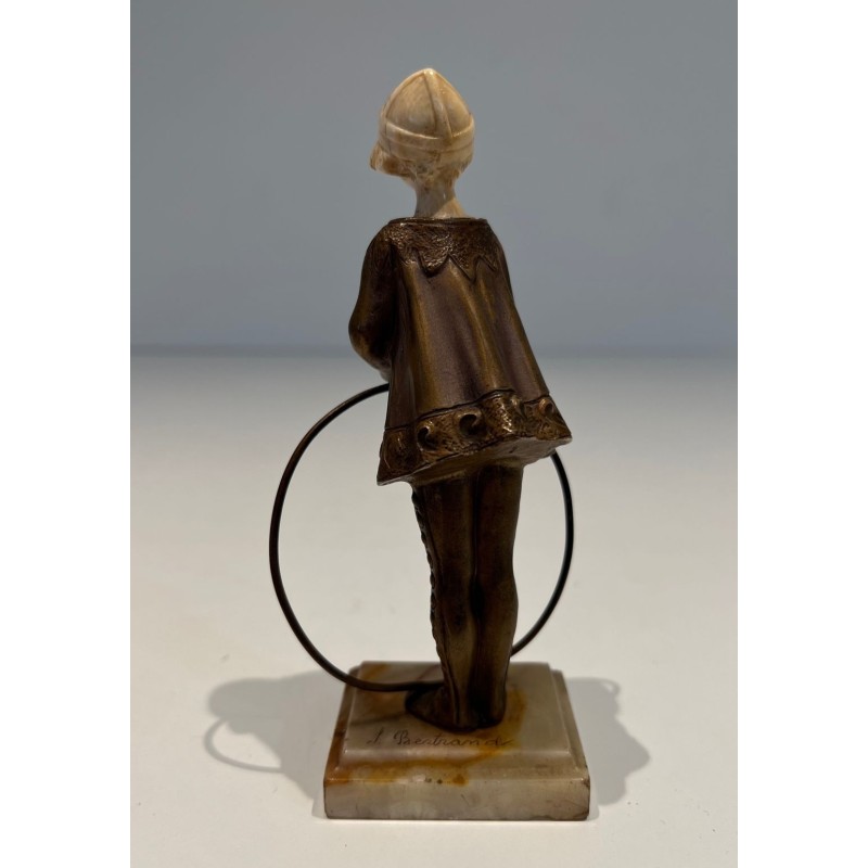 Chryselephantine of a Girl with Hoop, Signed Bertrand, French Work, circa 1900