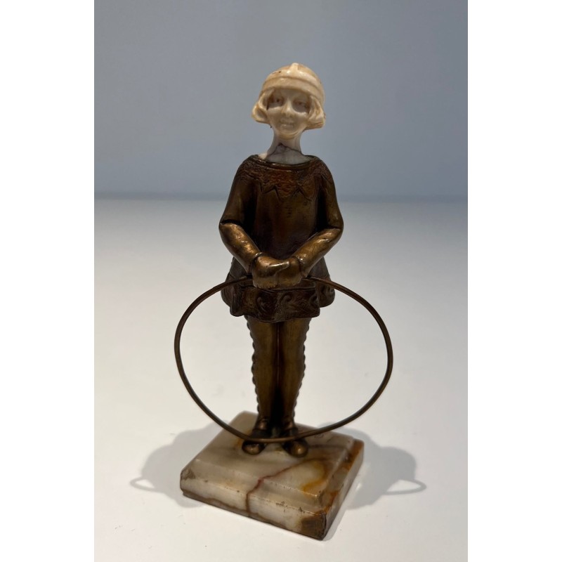 Chryselephantine of a Girl with Hoop, Signed Bertrand, French Work, circa 1900