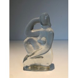 Art Deco Style Clear Glass Female Nude Sculpture, French Work, circa 1970