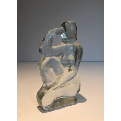 Art Deco Style Clear Glass Female Nude Sculpture, French Work, circa 1970