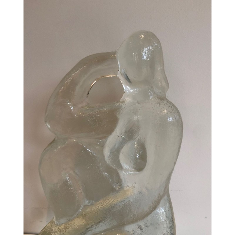 Art Deco Style Clear Glass Female Nude Sculpture, French Work, circa 1970
