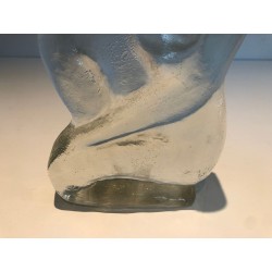 Art Deco Style Clear Glass Female Nude Sculpture, French Work, circa 1970