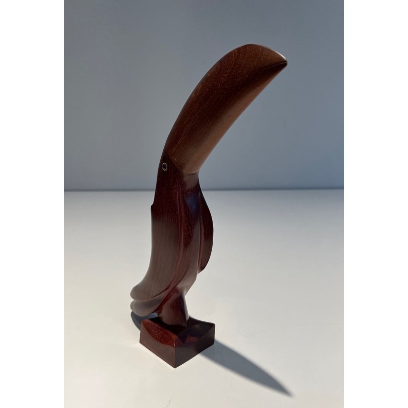 Toucan Décoratif en Bois Exotique aux Yeux de Verre, France vers 1970