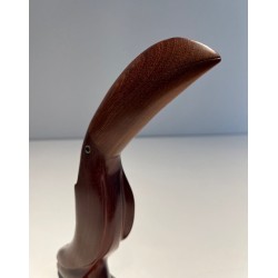 Decorative Exotic Hardwood Toucan Sculpture with Glass Eyes, French circa 1970