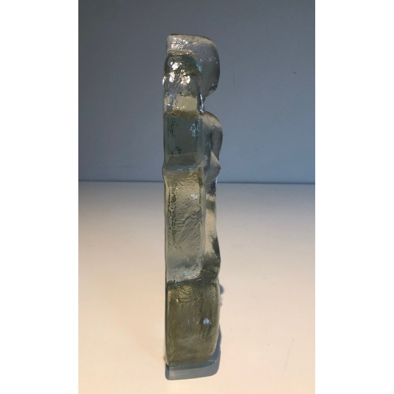 Art Deco Style Clear Glass Female Nude Sculpture, French Work, circa 1970