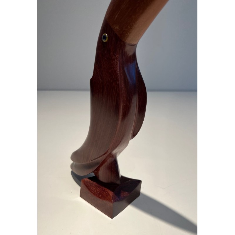 Decorative Exotic Hardwood Toucan Sculpture with Glass Eyes, French circa 1970