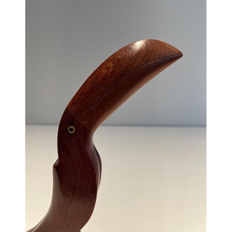 Decorative Exotic Hardwood Toucan Sculpture with Glass Eyes, French circa 1970