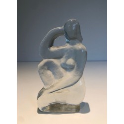 Art Deco Style Clear Glass Female Nude Sculpture, French Work, circa 1970