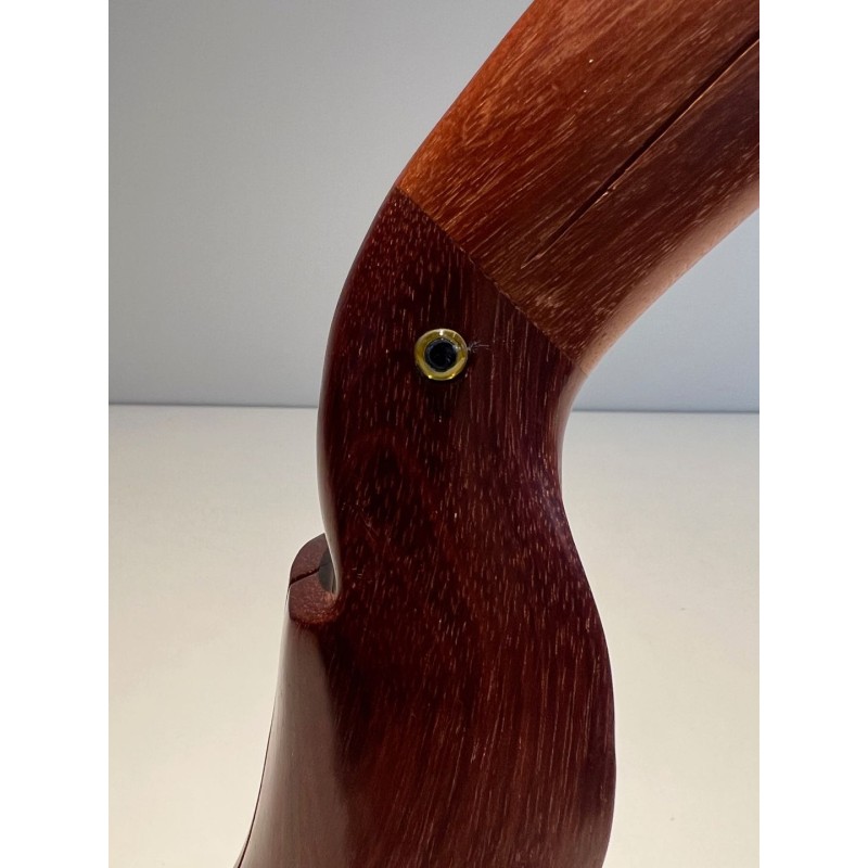 Decorative Exotic Hardwood Toucan Sculpture with Glass Eyes, French circa 1970