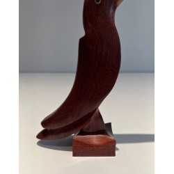 Decorative Exotic Hardwood Toucan Sculpture with Glass Eyes, French circa 1970