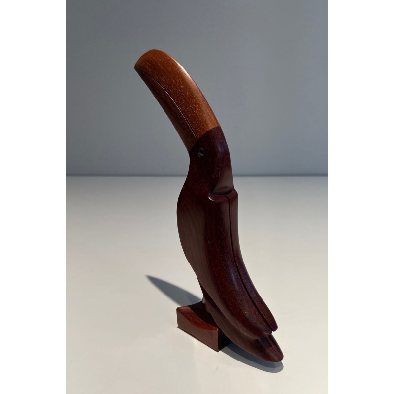 Toucan Décoratif en Bois Exotique aux Yeux de Verre, France vers 1970