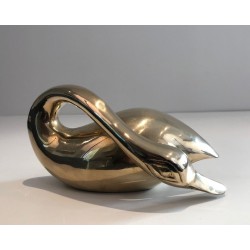 Modernist Polished Brass Abstract Duck Sculpture, French circa 1970