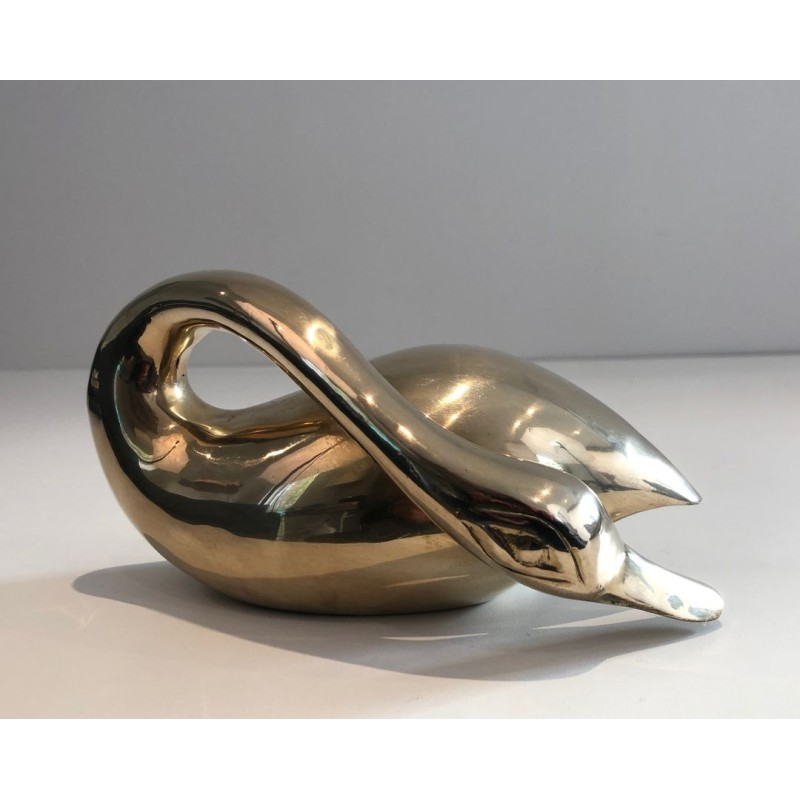 Modernist Polished Brass Abstract Duck Sculpture, French circa 1970