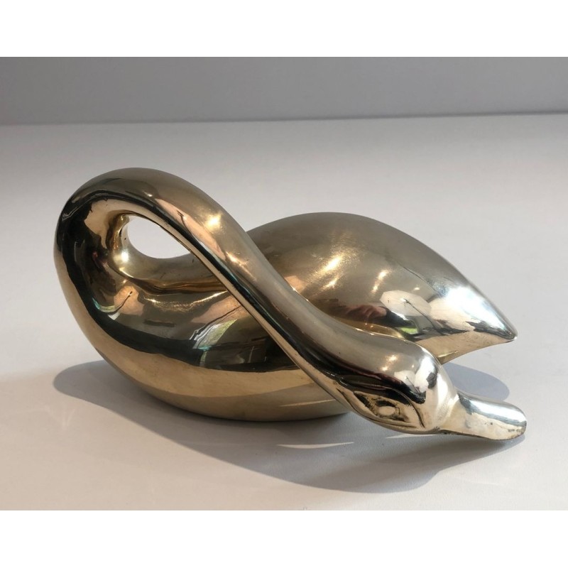 Modernist Polished Brass Abstract Duck Sculpture, French circa 1970