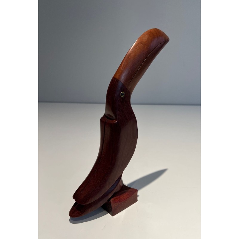 Decorative Exotic Hardwood Toucan Sculpture with Glass Eyes, French circa 1970