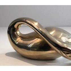 Modernist Polished Brass Abstract Duck Sculpture, French circa 1970