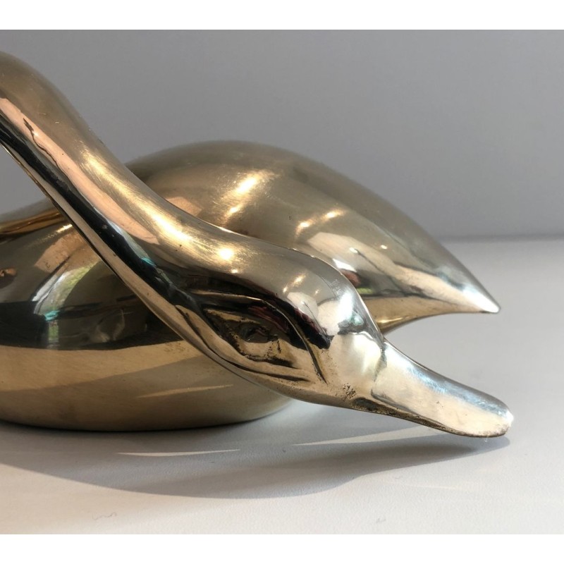 Modernist Polished Brass Abstract Duck Sculpture, French circa 1970
