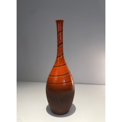 Grand Vase en Céramique Émaillée Terre Cuite à Décor de Bandes, France vers 1950