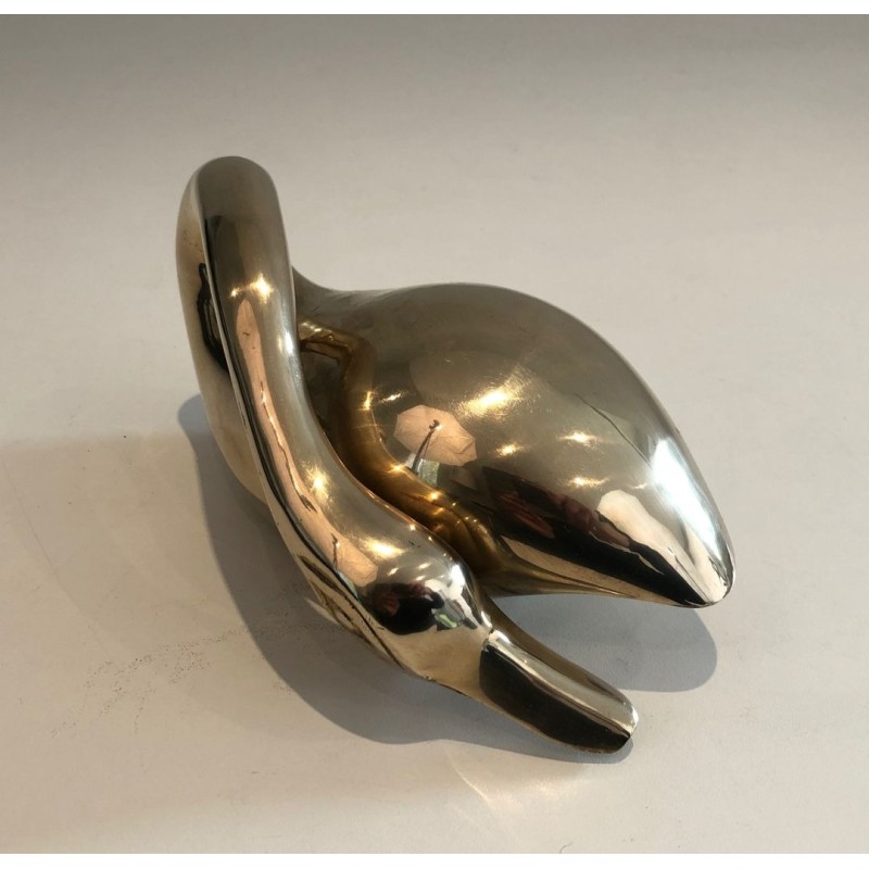 Modernist Polished Brass Abstract Duck Sculpture, French circa 1970