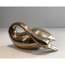 Modernist Polished Brass Abstract Duck Sculpture, French circa 1970