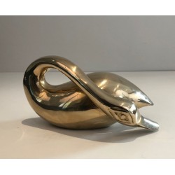 Modernist Polished Brass Abstract Duck Sculpture, French circa 1970