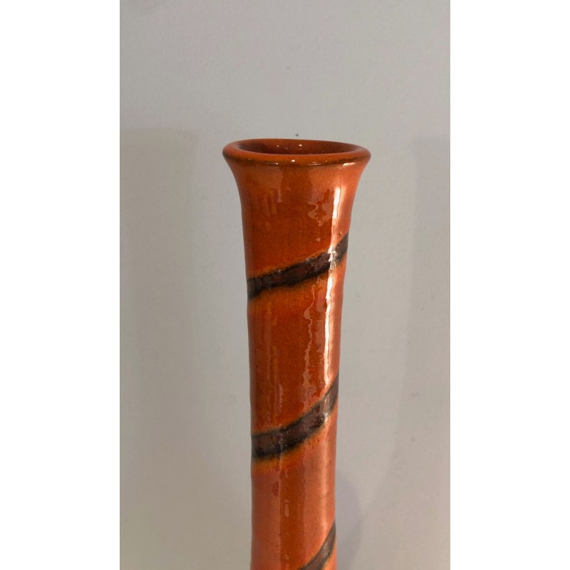 Grand Vase en Céramique Émaillée Terre Cuite à Décor de Bandes, France vers 1950