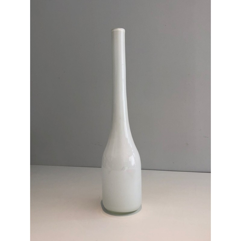 Tall White Opaline Glass Soliflore Vase, French circa 1970