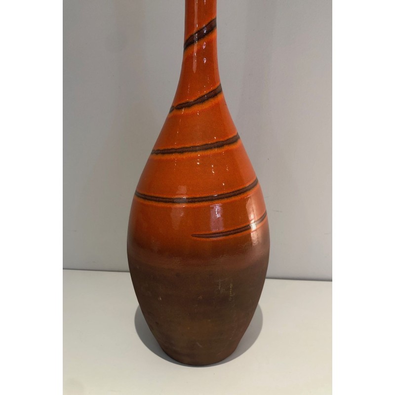 Grand Vase en Céramique Émaillée Terre Cuite à Décor de Bandes, France vers 1950
