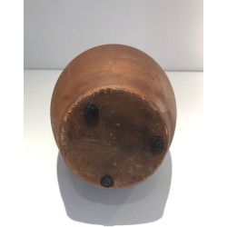 Grand Vase en Céramique Émaillée Terre Cuite à Décor de Bandes, France vers 1950