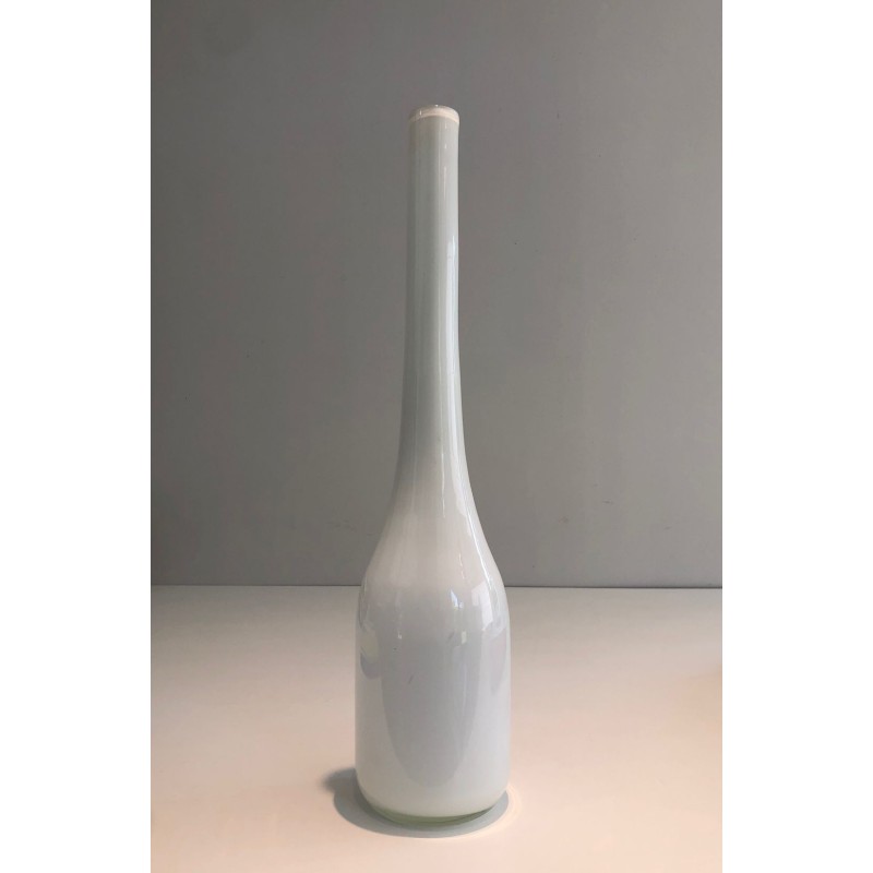 Tall White Opaline Glass Soliflore Vase, French circa 1970