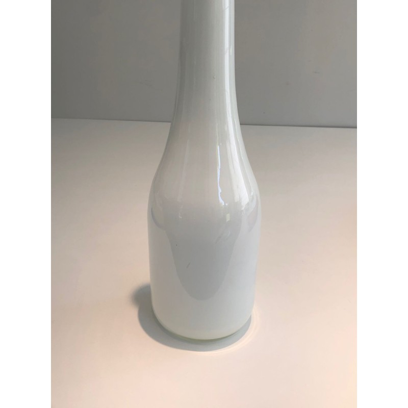 Tall White Opaline Glass Soliflore Vase, French circa 1970