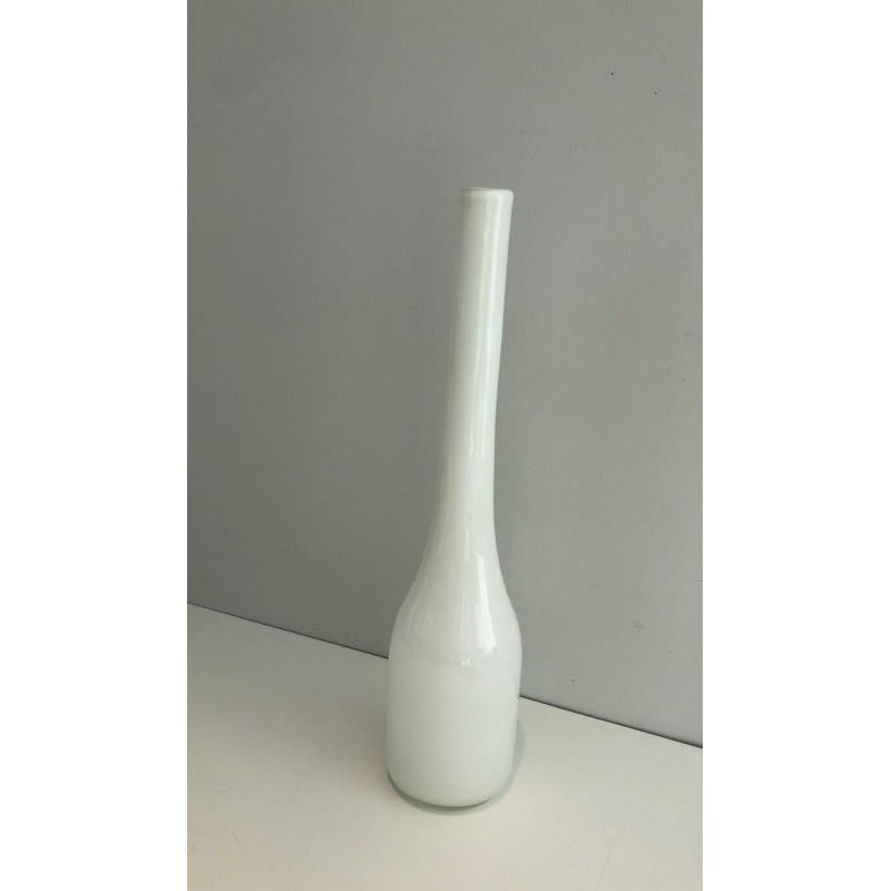 Grand Vase Soliflore en Verre Opalin Blanc, France vers 1970