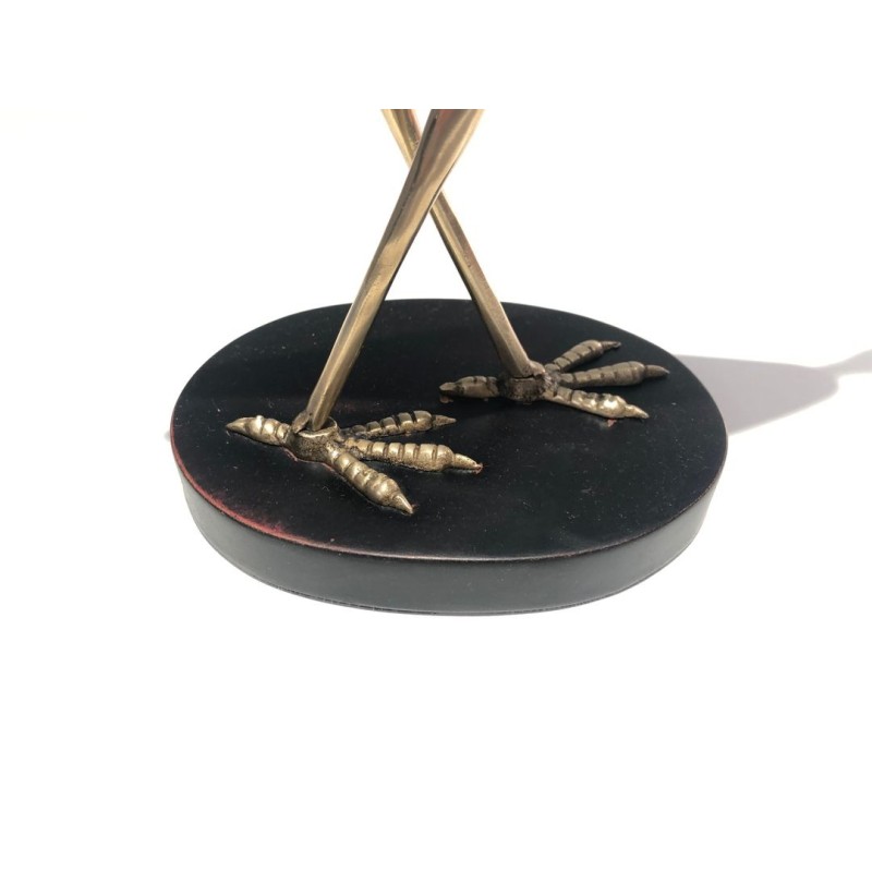 Modernist Polished Brass Heron Sculpture on Ebonised Wood Base, French circa 1970