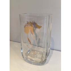 Clear Glass Vase with Gilt Flower Decoration, French circa 1970