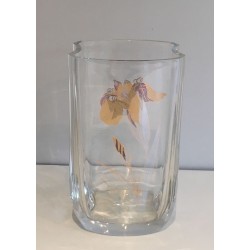 Clear Glass Vase with Gilt Flower Decoration, French circa 1970