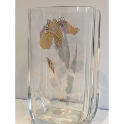 Vase en Verre Clair à Décor de Fleur Dorée, France vers 1970