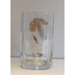 Clear Glass Vase with Gilt Flower Decoration, French circa 1970